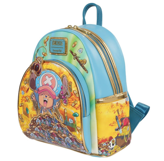 Colorful backpack with character design on a white background