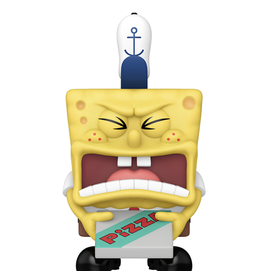 Spongebob Squarepants holding a pizza box