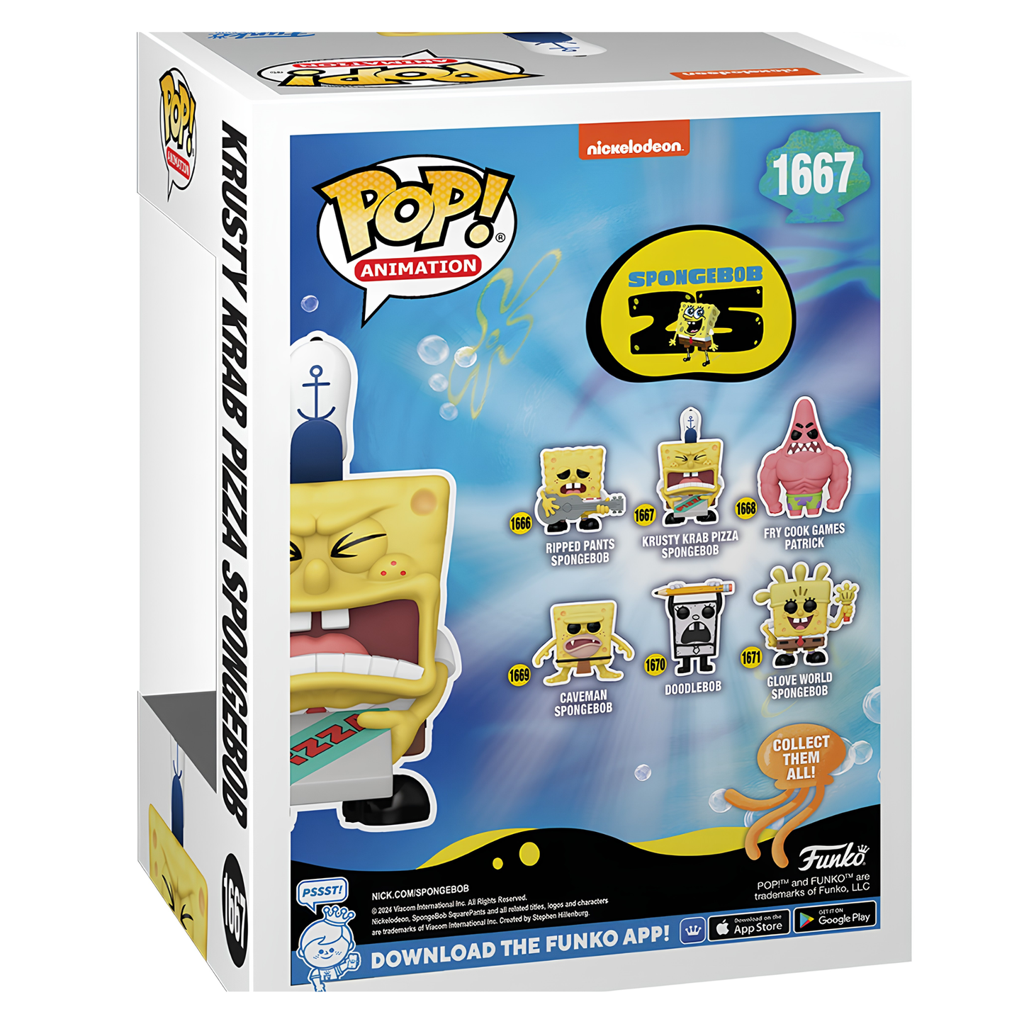 Funko Pop! packaging for SpongeBob SquarePants with character illustrations on a white background