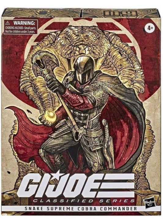 G.I. Joe Classified Series Cobra Commander action figure box with snake and warrior design.