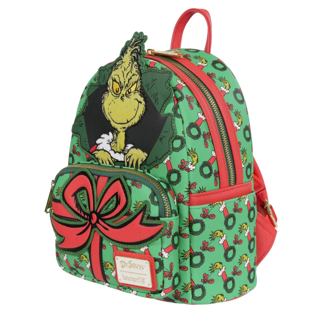 Backpack with Grinch design on a white background