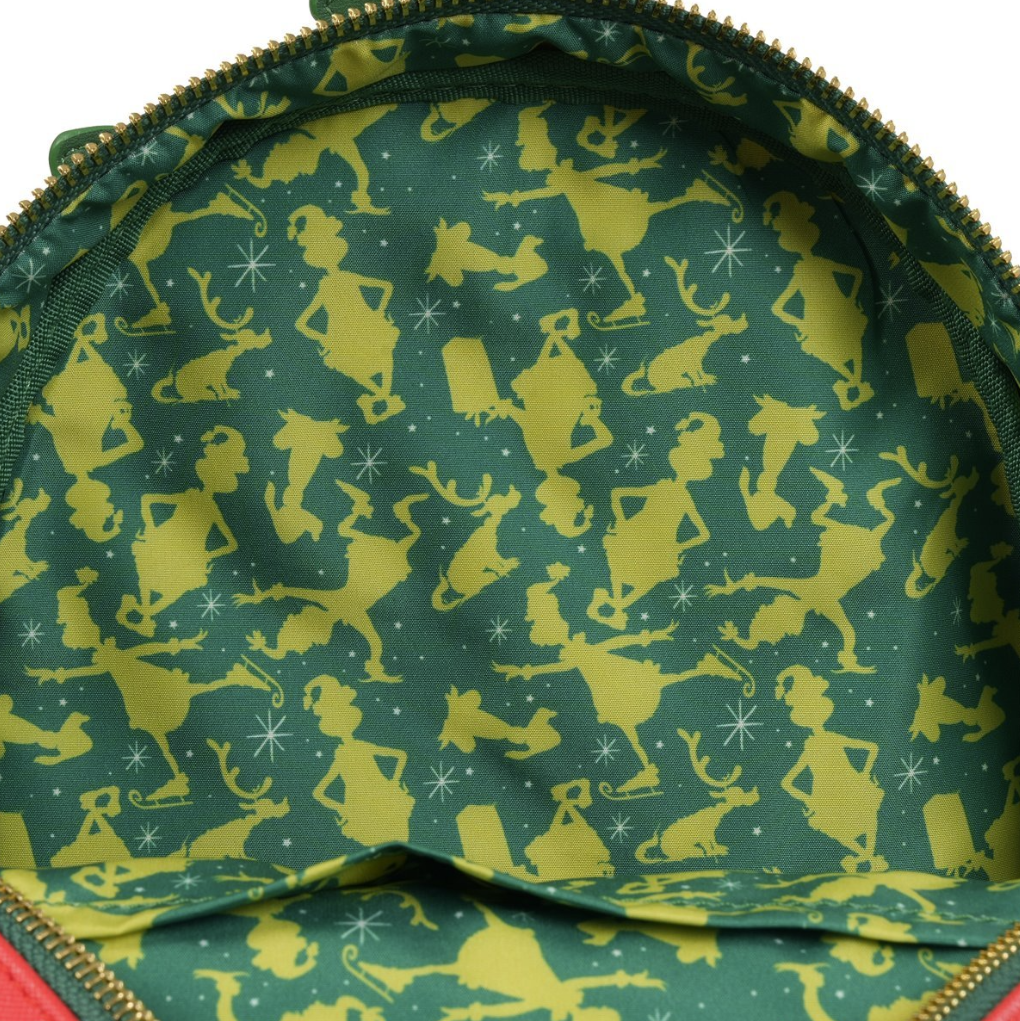 Green fabric with yellow grincj pattern inside a bag
