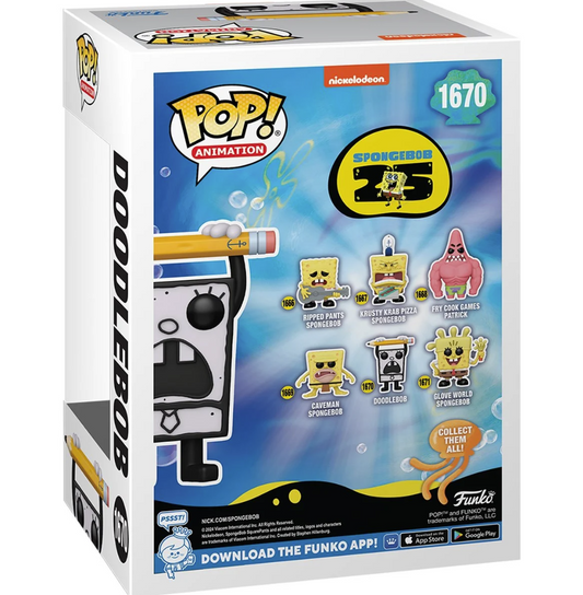 Funko Pop! packaging for SpongeBob SquarePants with character illustrations on a white background