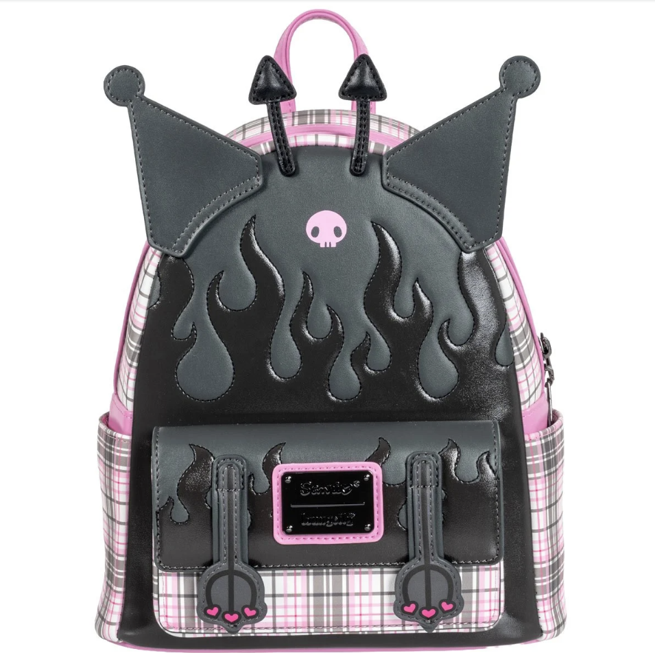 Kuromi Flames & Plaid Loungefly Mini Backpack
