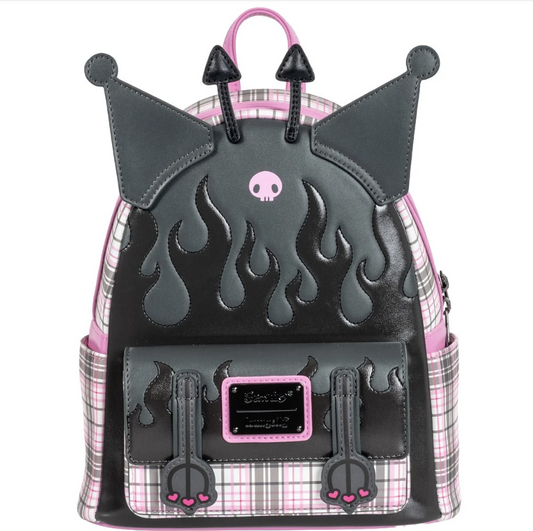 Kuromi Flames & Plaid Loungefly Mini Backpack
