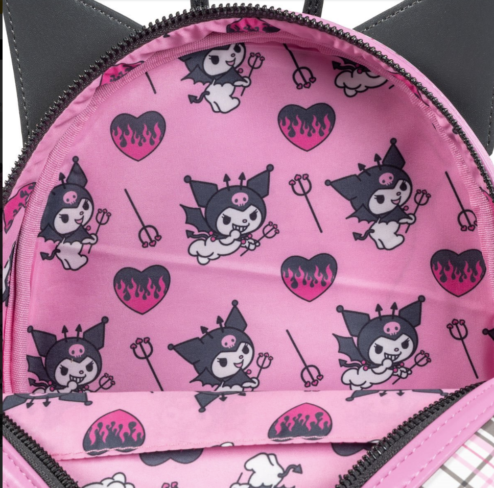 Kuromi Flames & Plaid Loungefly Mini Backpack