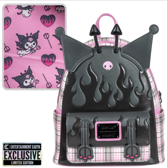 Kuromi Flames & Plaid Loungefly Mini Backpack