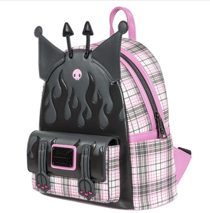 Kuromi Flames & Plaid Loungefly Mini Backpack