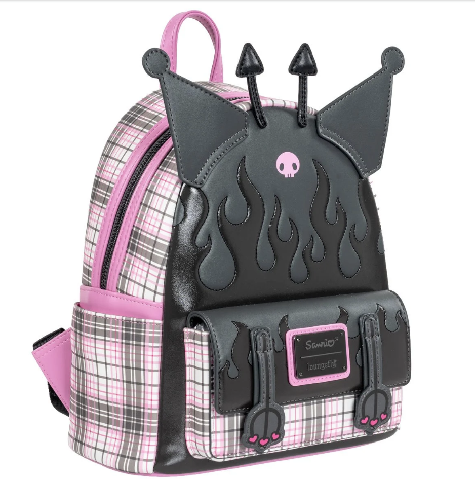 Kuromi Flames & Plaid Loungefly Mini Backpack