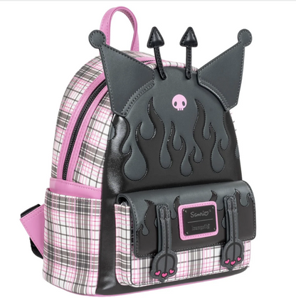 Kuromi Flames & Plaid Loungefly Mini Backpack